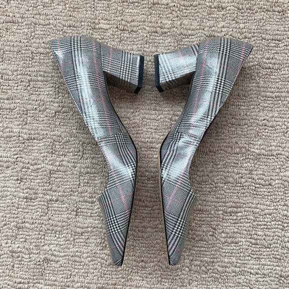 Zara Checkered Plaid Block Heel Pointed Toe Pumps Size - Picture 6 of 13